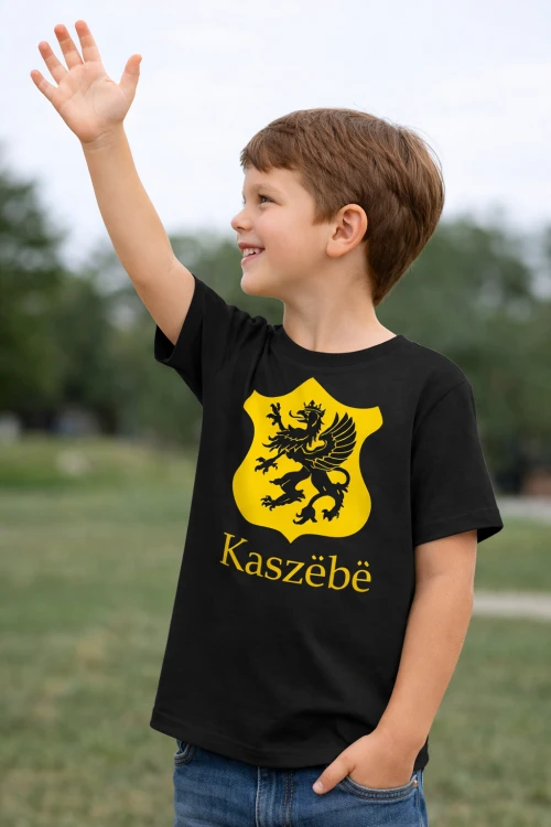 Czarna-koszulka-dziecieca-z-kaszubskim-gryfem-Kaszebe
