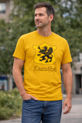 Koszulka-meska-z-kaszubskim-gryfem-napisem-Kaszebe-organiczna-bawelna