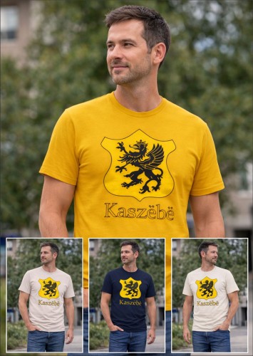 Koszulka-meska-z-kaszubskim-gryfem-napisem-Kaszebe-organiczna-bawelna-flaga