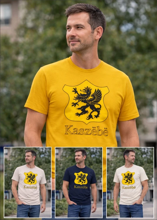 Koszulka-meska-z-kaszubskim-gryfem-napisem-Kaszebe-organiczna-bawelna-flaga