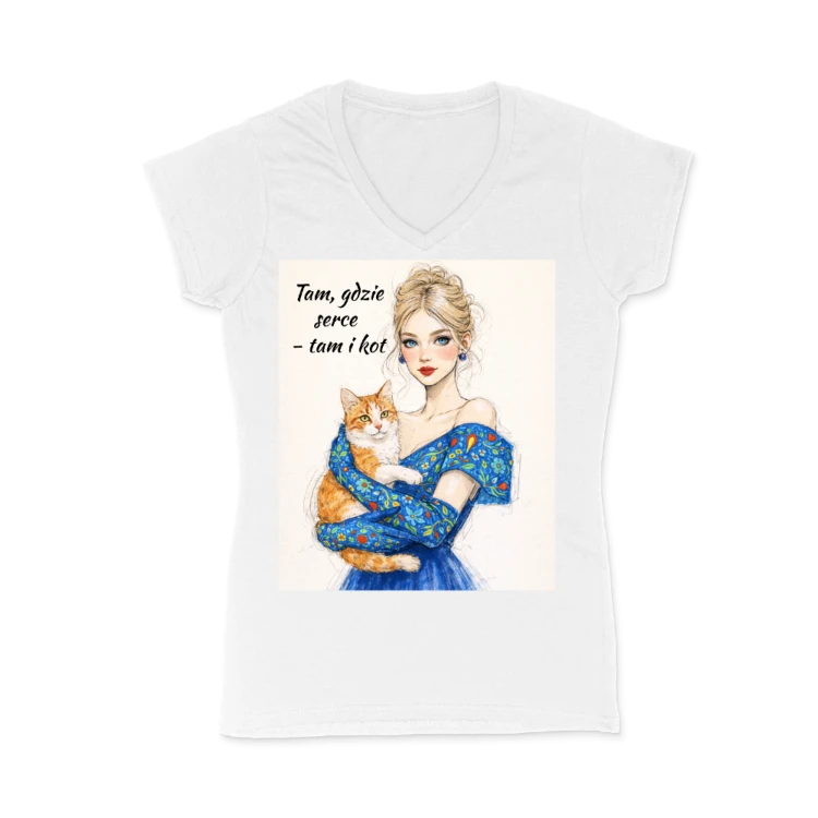 koszulka-damska-dziewczyna-z-kotem-tam-gdzie-serce-tam-i-kot