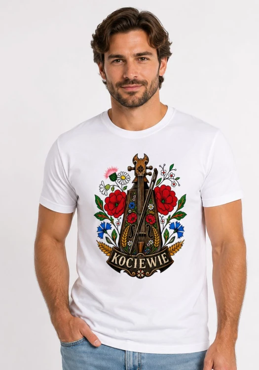 Koszulka-meska-Kociewie-skrzypce-ludowe-kwiaty-haftu-kociewskiego