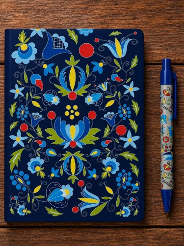 Zestaw-notes-i-długopis-haft-kaszubski-granatowy.jpg