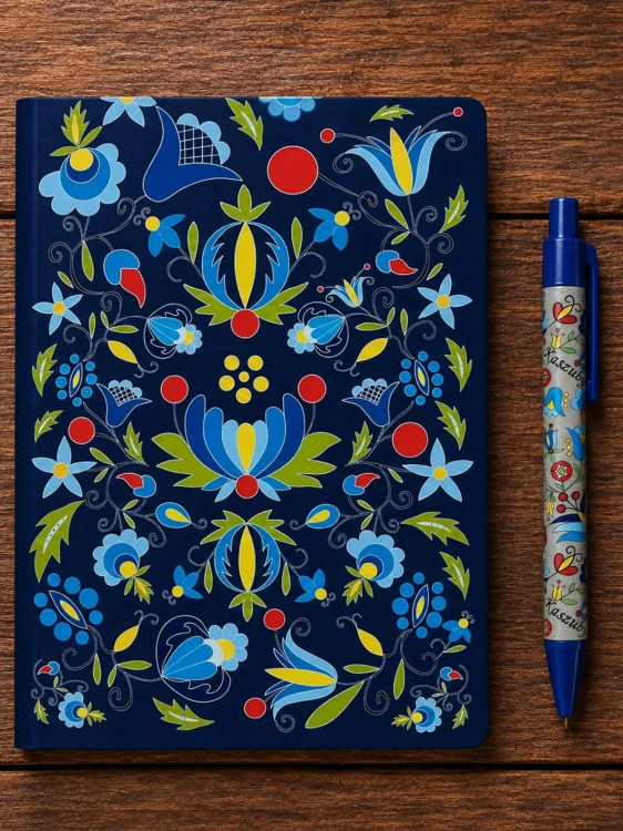 Zestaw-notes-i-długopis-haft-kaszubski-granatowy.jpg